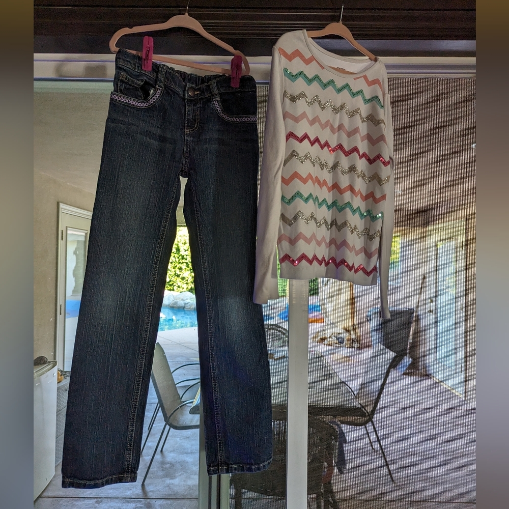 Jeans and long sleeve shirt